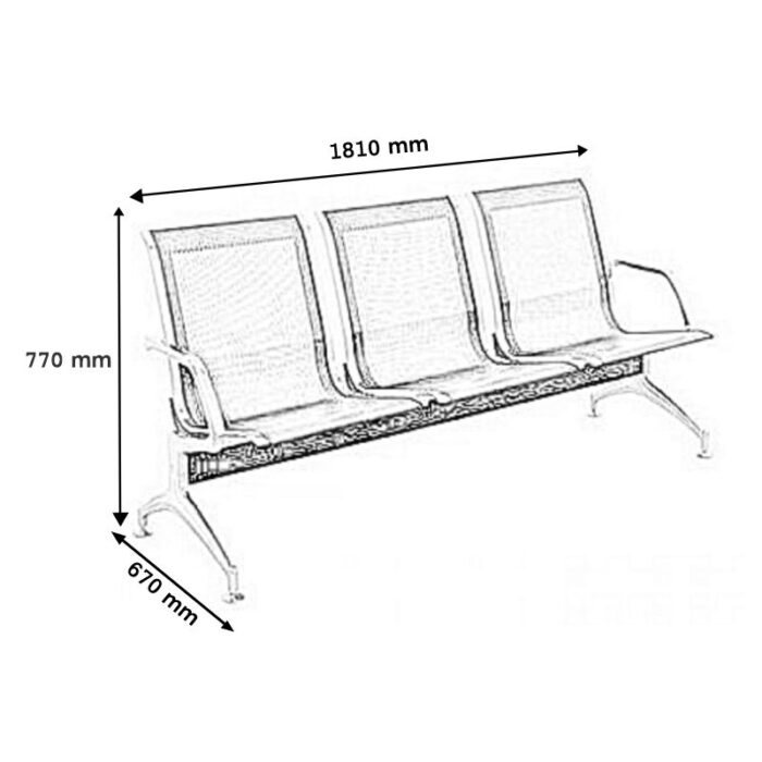 2-661.jpg Airport three seater office waiting bench - Image 2
