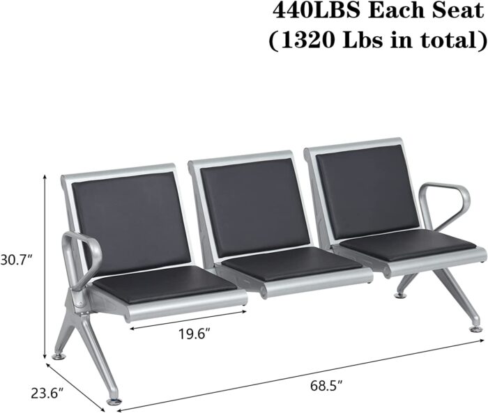 61QK5kWYTL._AC_SL1500_.jpg Airport waiting bench -Heavy-duty black - Image 6