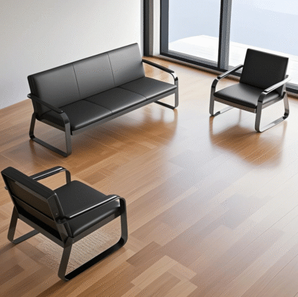 Modern Office Sofa Set – 3+1+1 Black Leather