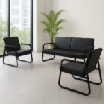 3-Seater Office Waiting Sofa Set – Black Metal Frame
