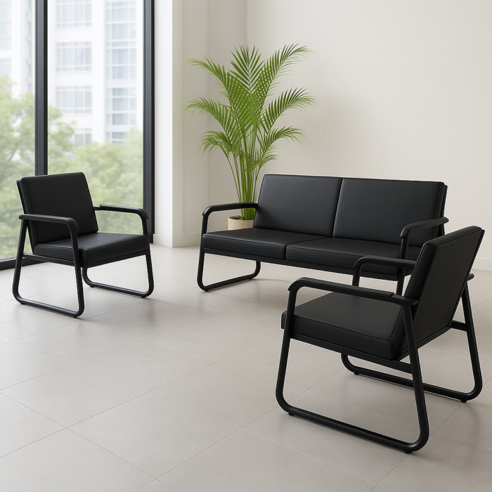 3-Seater Office Waiting Sofa Set – Black Metal Frame 3-Seater Office Waiting Sofa Set – Black Metal Frame
