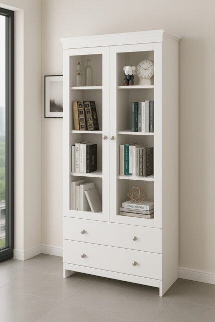 White Wooden Bookshelf Cabinet