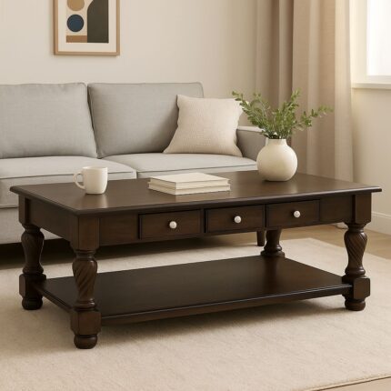 Dark Wood Coffee Table with Drawers
