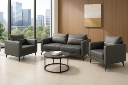 Grey 5-Seater Office Lounge Sofa Set