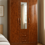 3-Door Wooden Wardrobe with Mirror