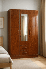 3-Door Wooden Wardrobe with Mirror