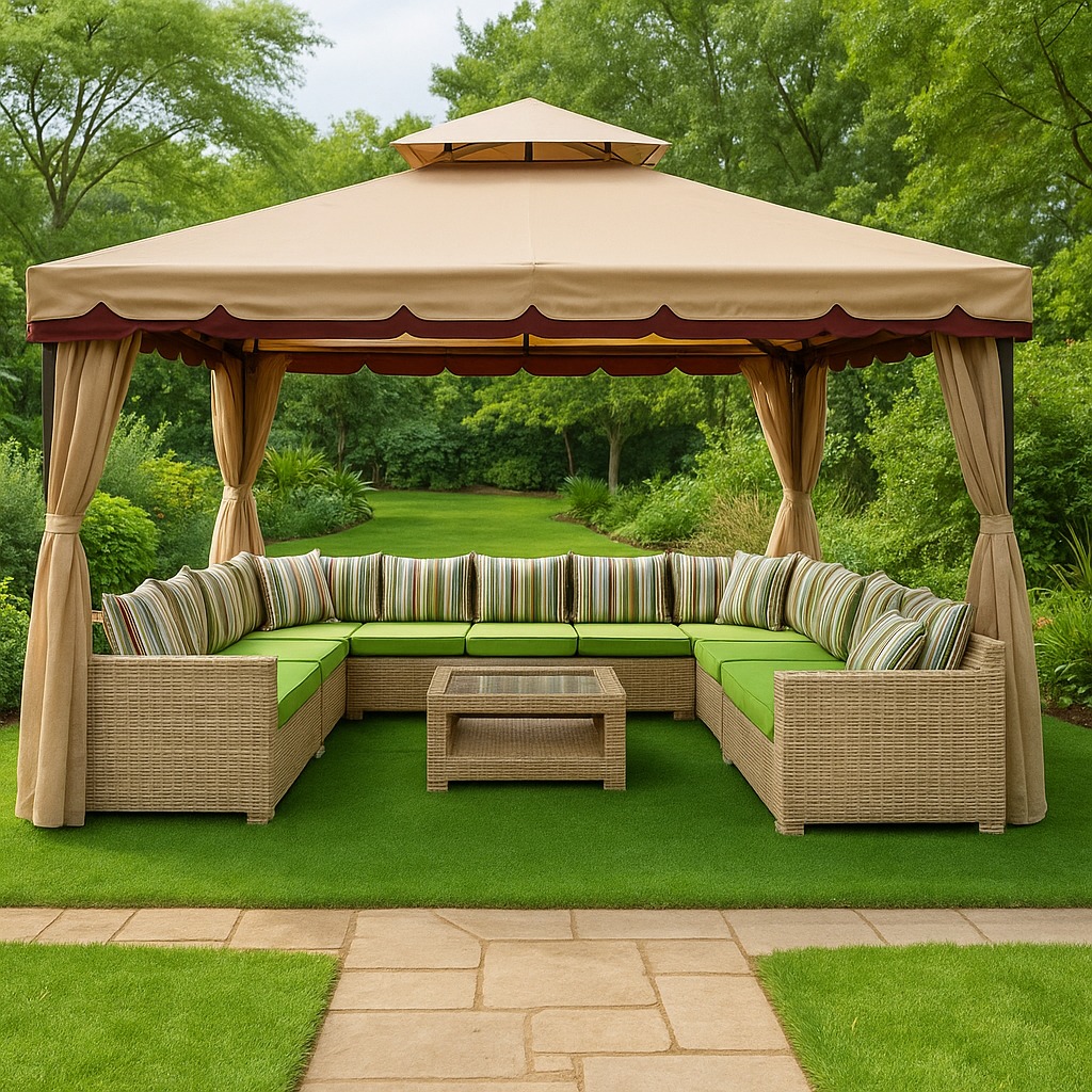 Outdoor Rattan Sofa Set with Gazebo