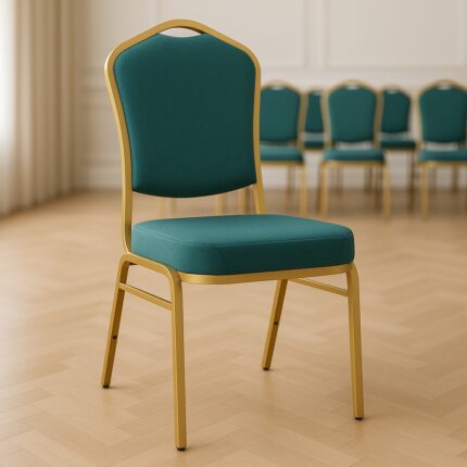 Banquet Chair – Teal Fabric with Gold Frame