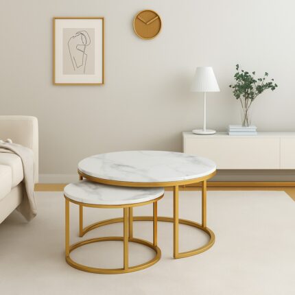 White Marble-Top Nesting Coffee Table