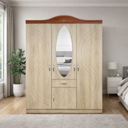 3-Door Wooden Wardrobe with Mirror